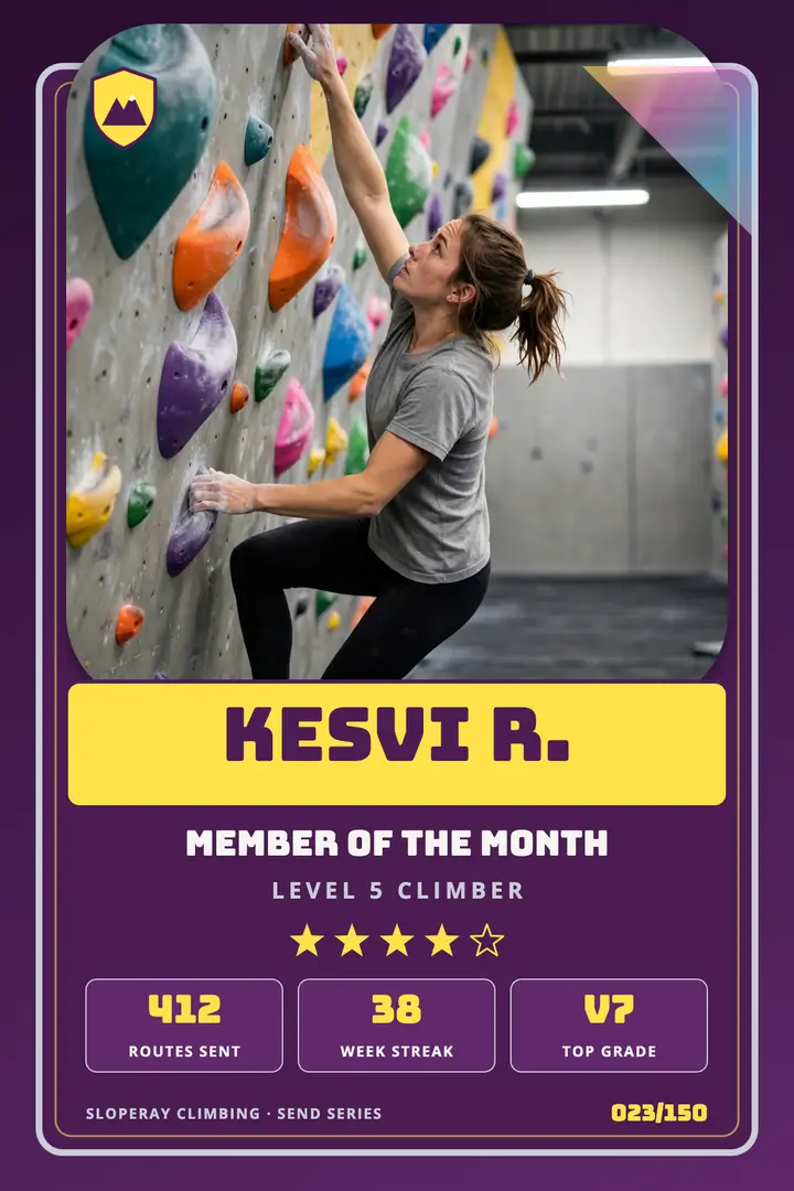 Climbing gym member of the month trading card poster template