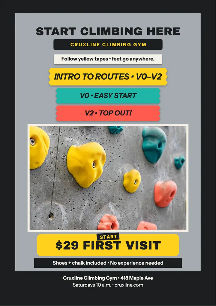 Cruxline intro to routes climbing flyer template