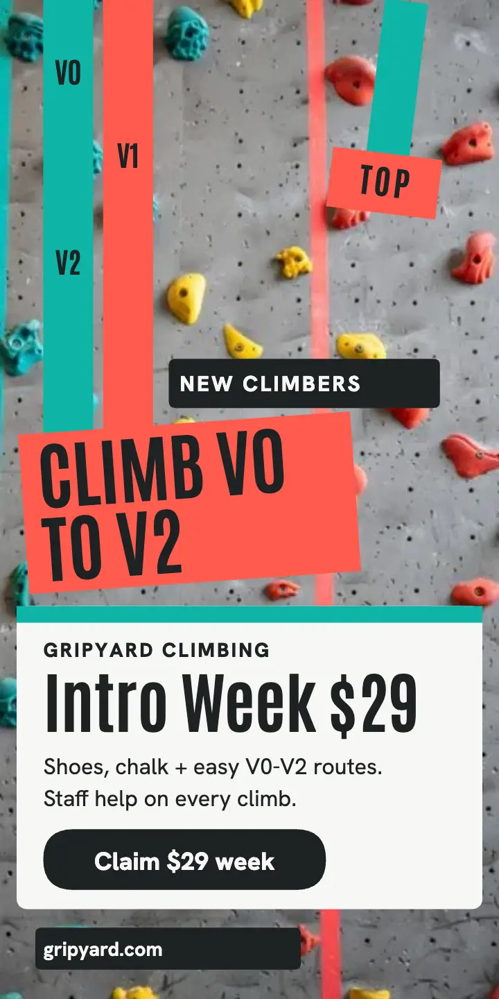 Gripyard Climbing intro week half page ad template