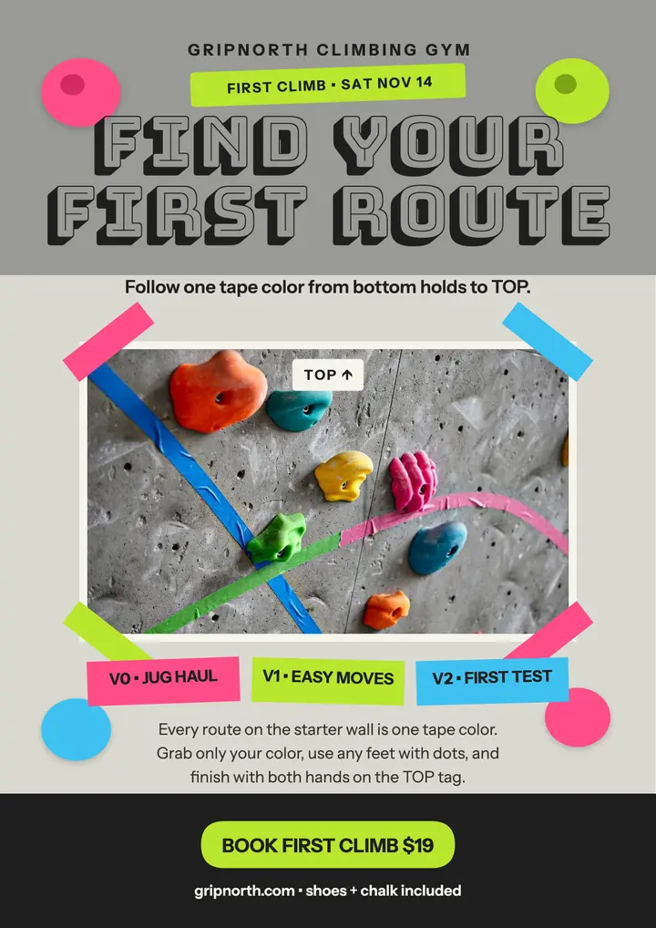 Gripnorth first route climbing flyer template