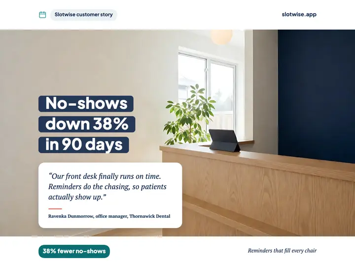 Clinic no-shows customer story slide: customer story slide template