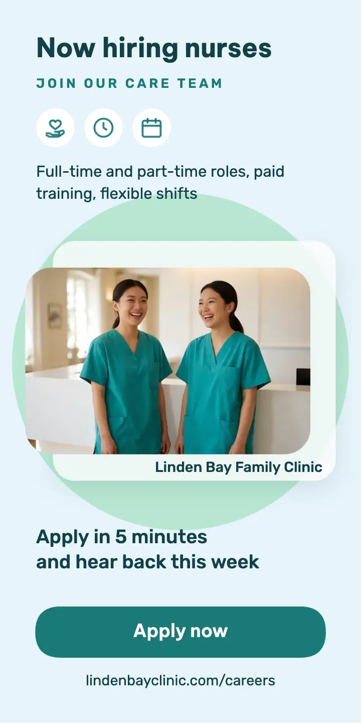 Linden Bay Family Clinic nurse hiring half-page ad: nurse hiring ad template