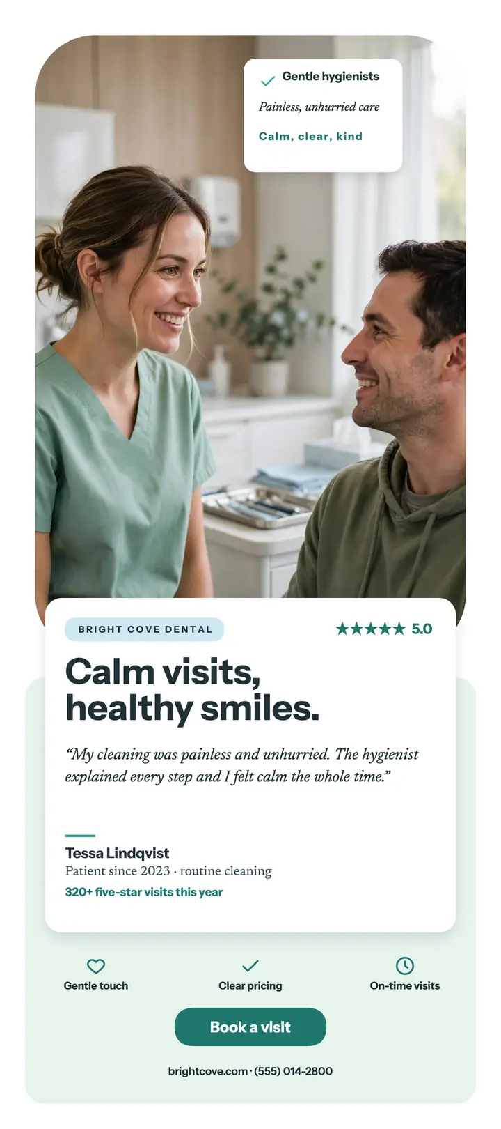 Bright Cove Dental calm review rack card template