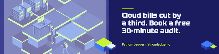 Fathom Ledger cloud cost audit isometric banner: cloud cost audit linkedin banner template