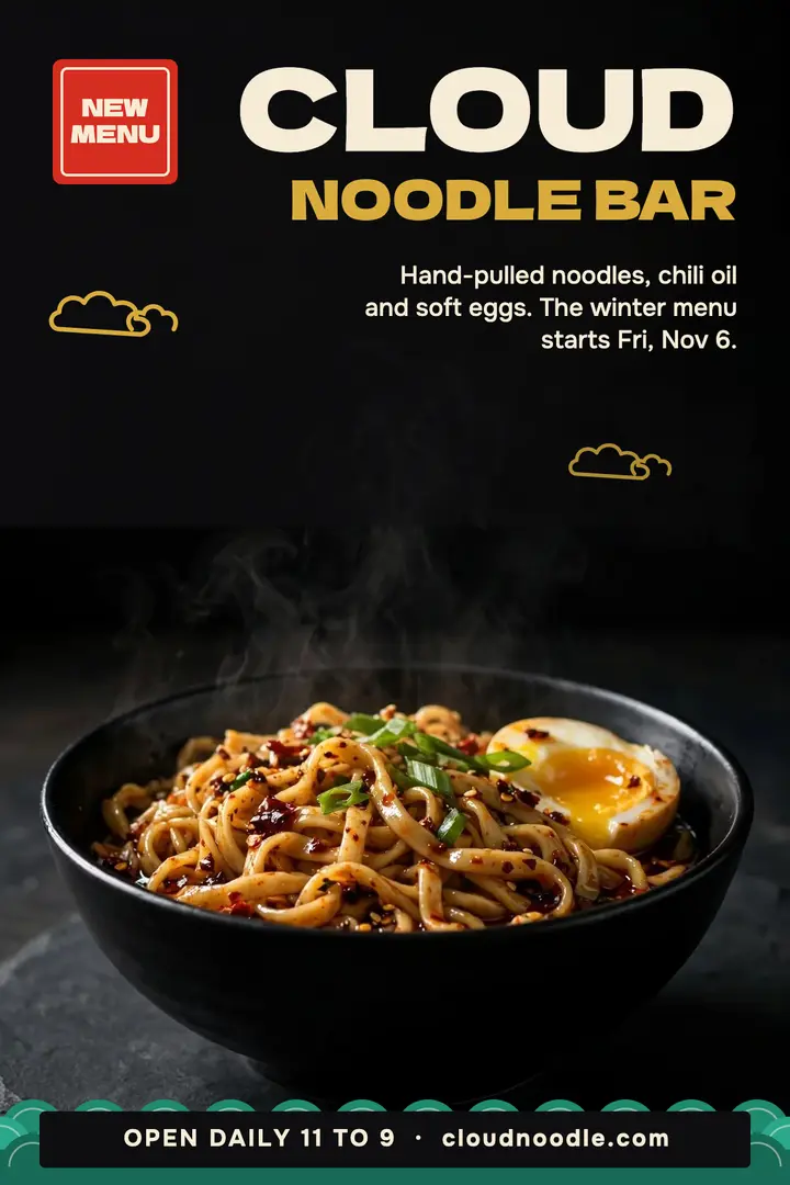 Cloud Noodle Bar new winter menu poster template