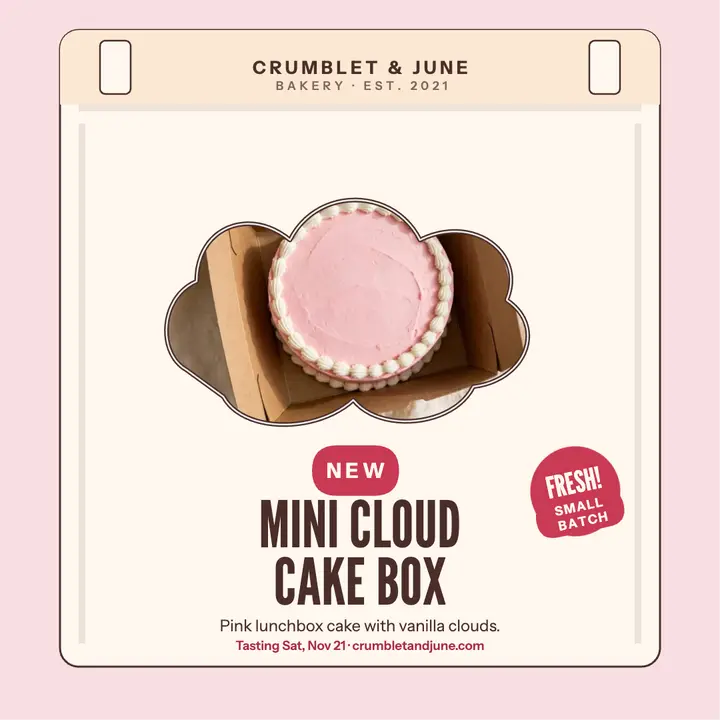 Crumblet and June mini cake box launch: cake box launch post template