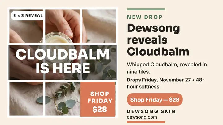 Cloudbalm grid reveal thumbnail, Dewsong template
