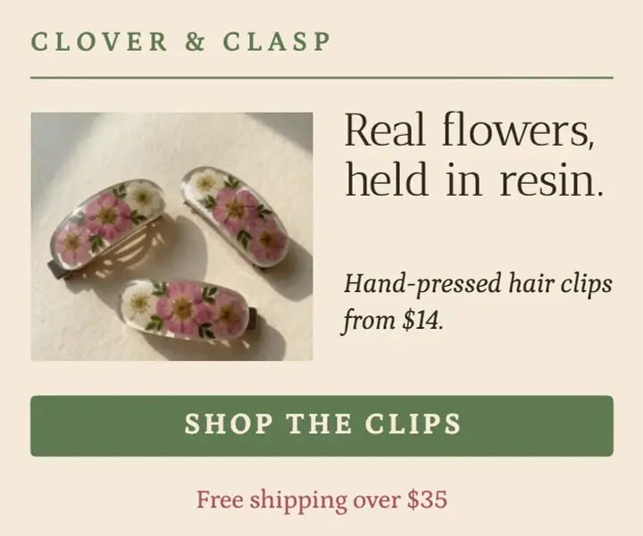 Clover & Clasp pressed flower hair clips ad template