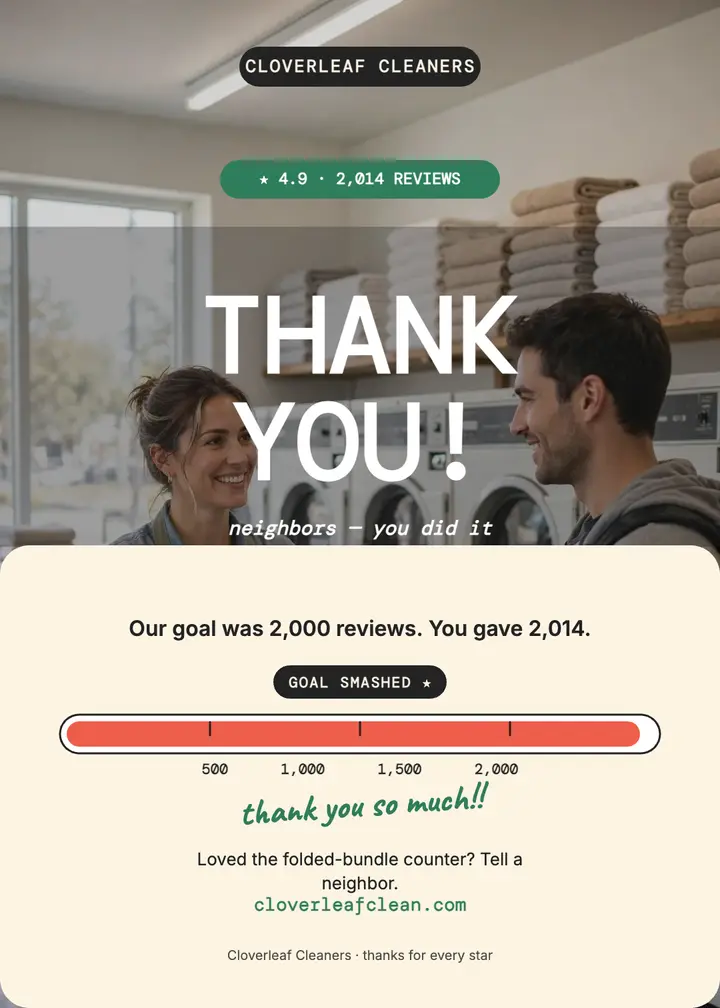 Cloverleaf Cleaners review thank-you: thank you review invitation template