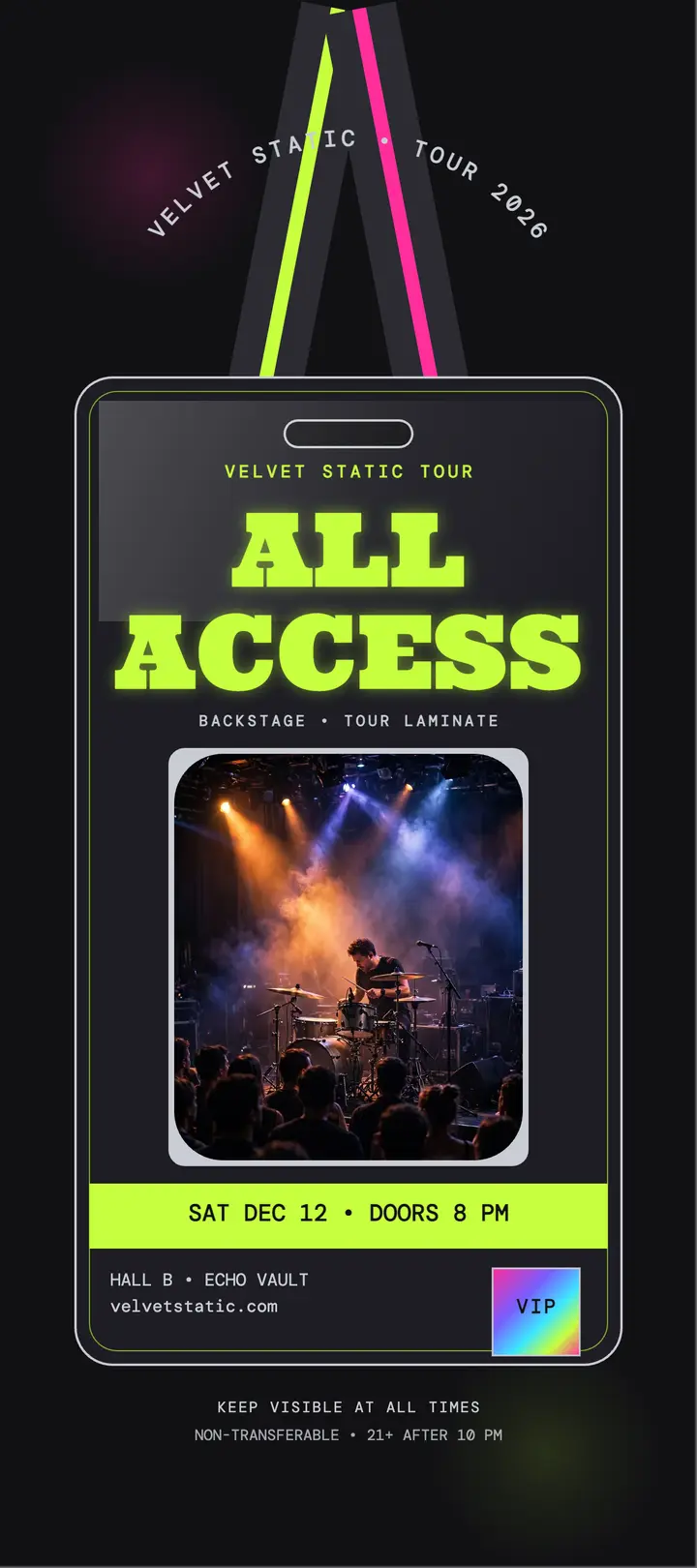 Velvet Static all access club night pass: all access pass template