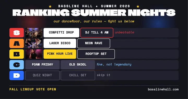 Bassline Hall summer nights tier list template