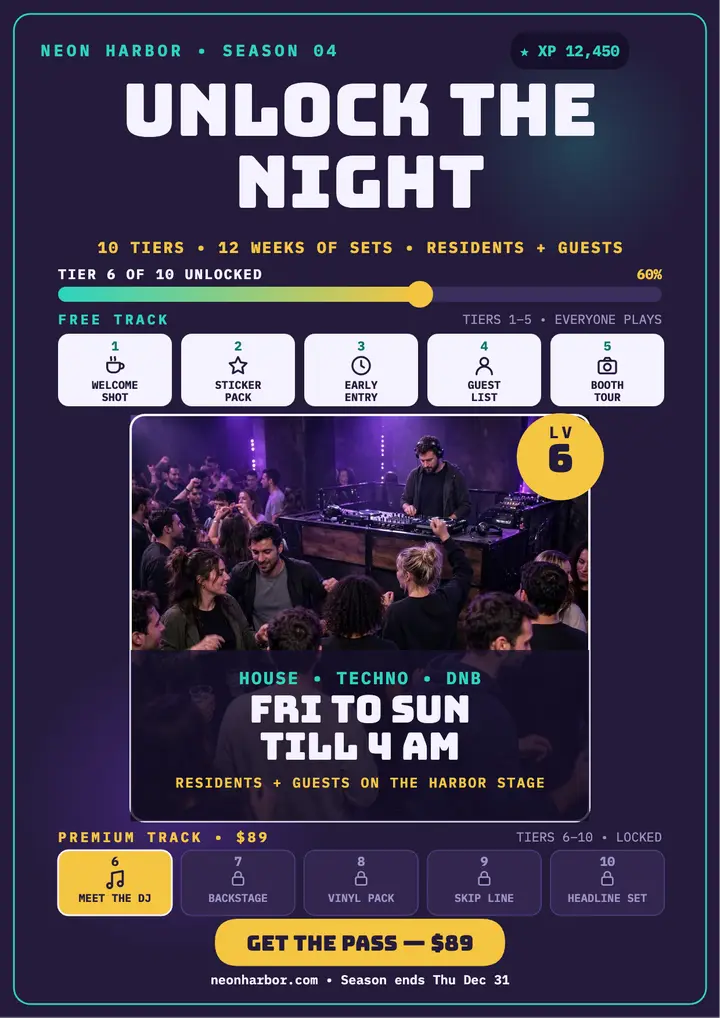 Neon Harbor season pass track flyer template