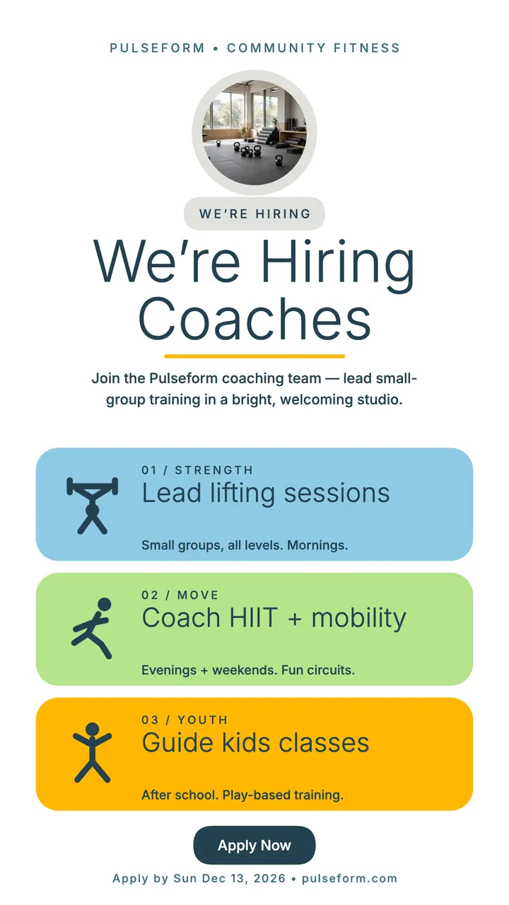 Pulseform hiring coaches sport story template