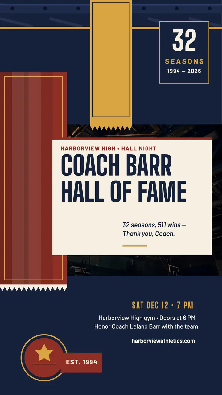 Coach Barr hall of fame rafter story template