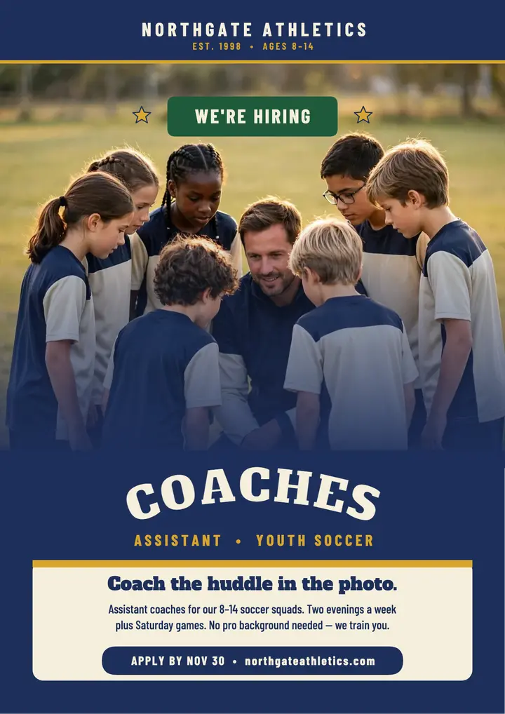 Northgate assistant coaches hiring flyer template