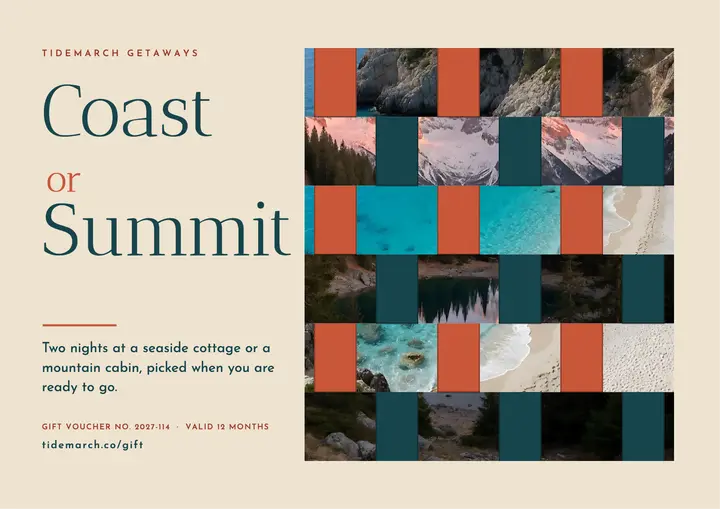 Tidemarch coast or summit getaway voucher: weekend getaway gift voucher template