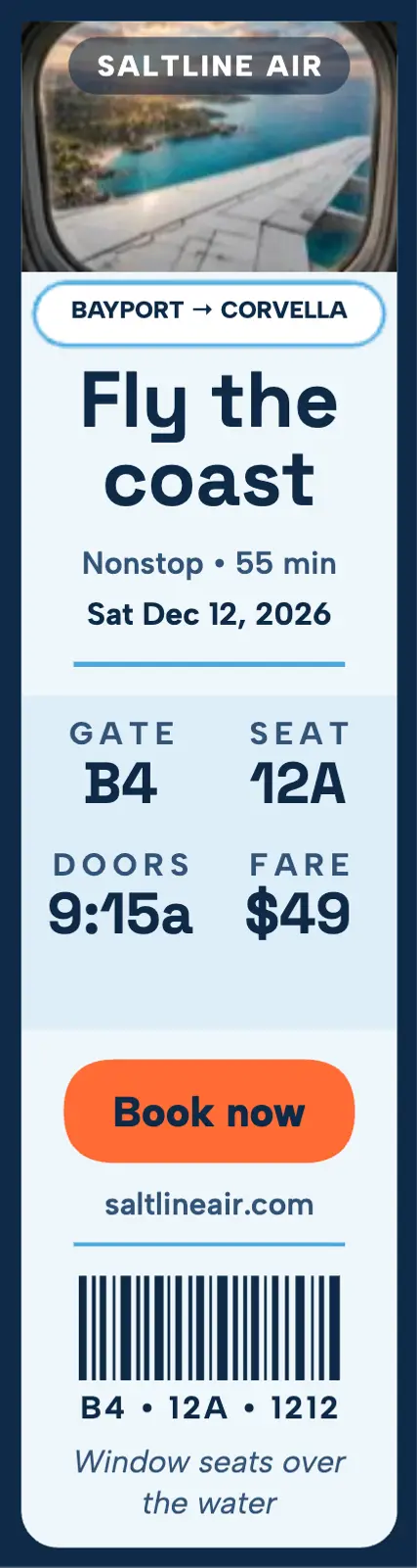 Saltline coastal shuttle boarding pass ad template