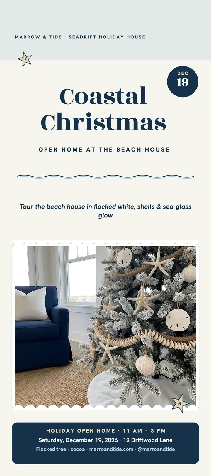 Seadrift Holiday House coastal Christmas card template