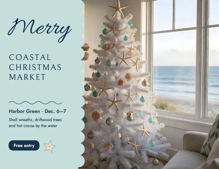 Harbor Green coastal Christmas market flyer template