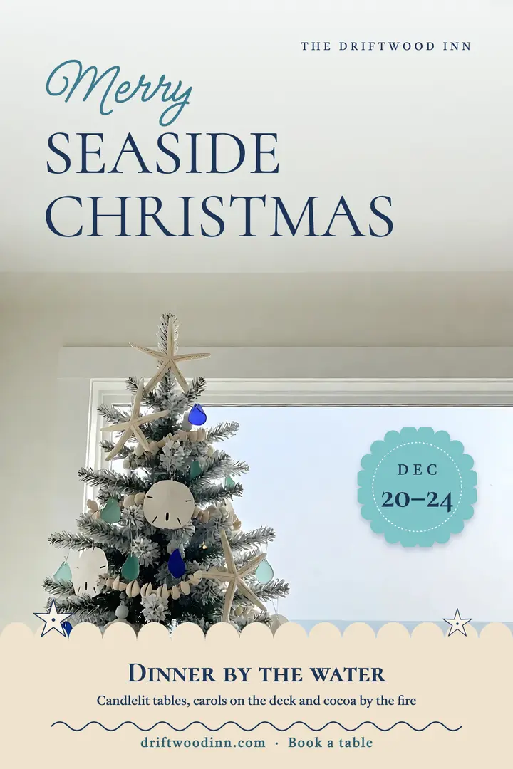Driftwood Inn seaside Christmas dinner poster template