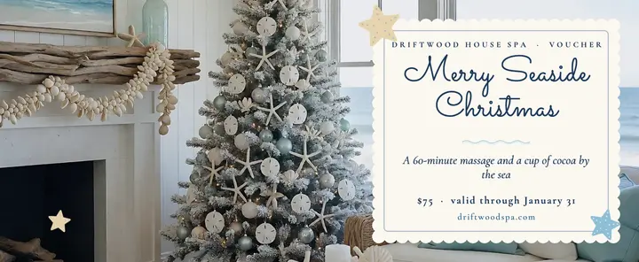Driftwood House coastal Christmas voucher template
