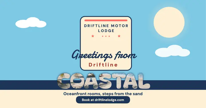 Driftline Motor Lodge coastal postcard template