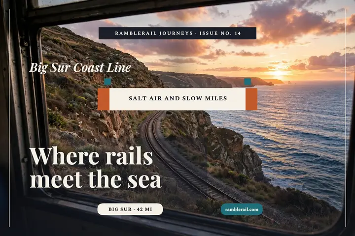 Ramblerail coastal rail postcard: coastal train postcard template