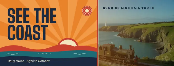 Sunrise Line coastal rail tour screenprint cover: rail tour facebook cover template