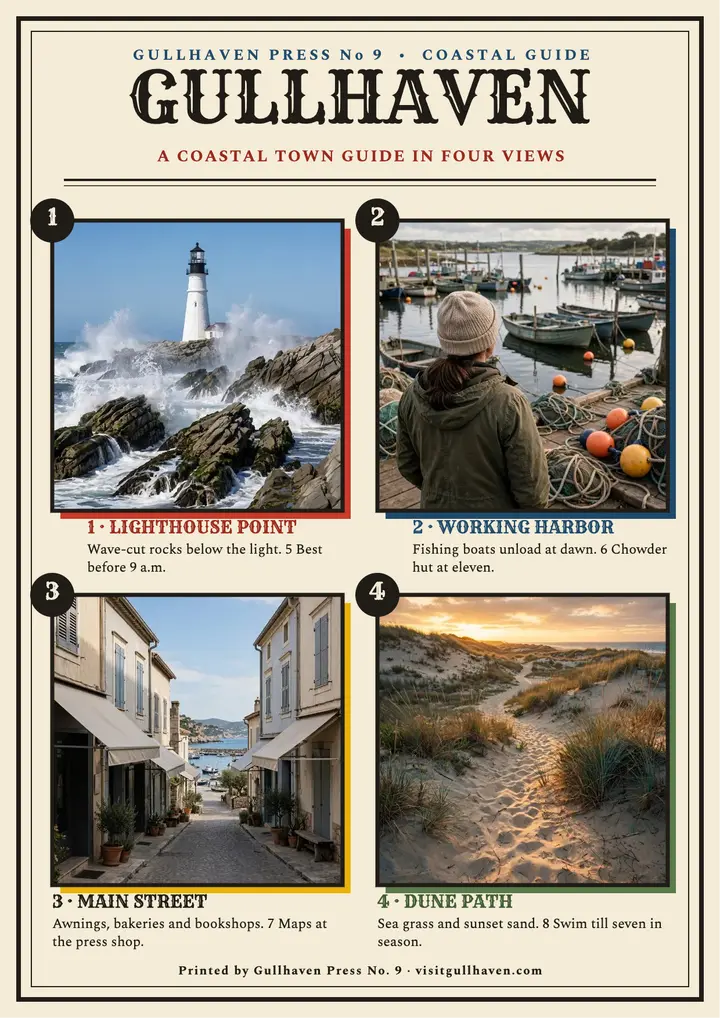 Gullhaven coastal guide broadsheet template