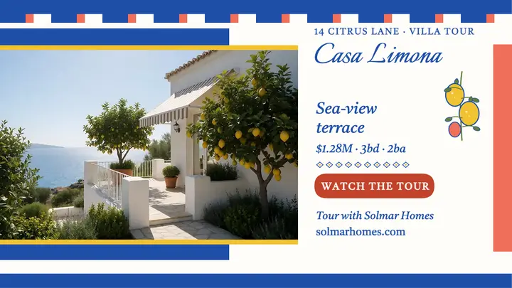 Casa Limona coastal villa tour thumbnail template