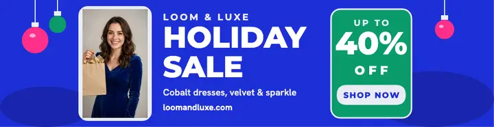 Loom and Luxe cobalt Christmas sale billboard template