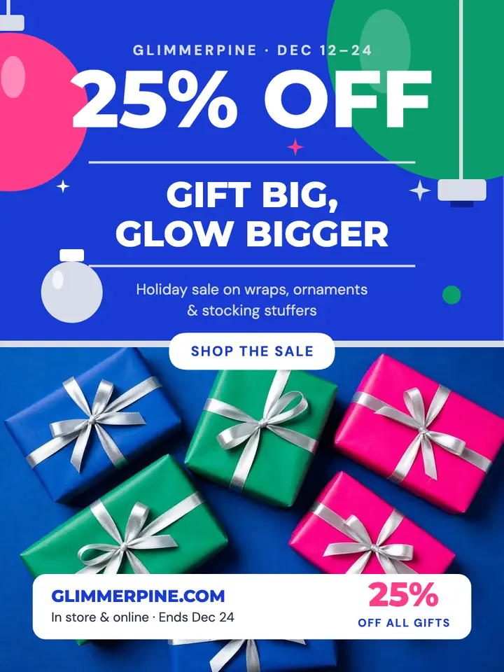 Glimmerpine cobalt Christmas sale portrait template