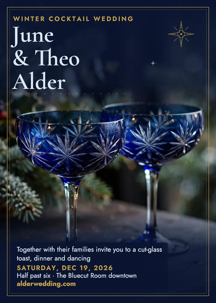 June and Theo Alder winter cocktail wedding invitation template