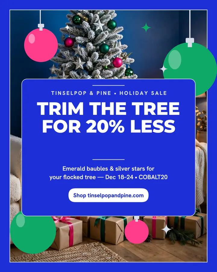 Tinselpop cobalt Christmas tree sale post template