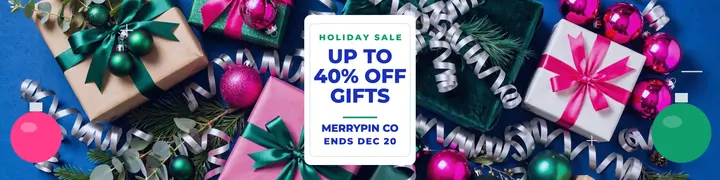 Merrypin holiday sale banner, cobalt gifts template