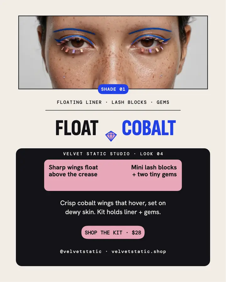 Velvet Static cobalt liner beauty post template