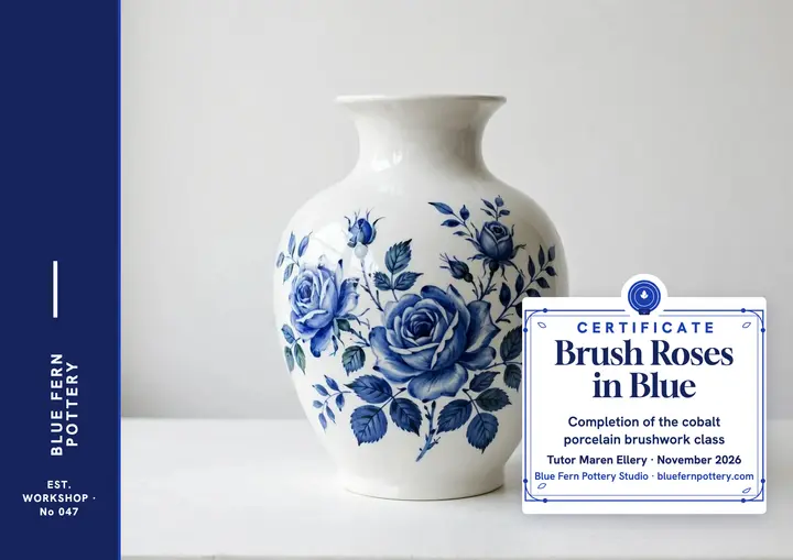 Blue Fern pottery workshop certificate template