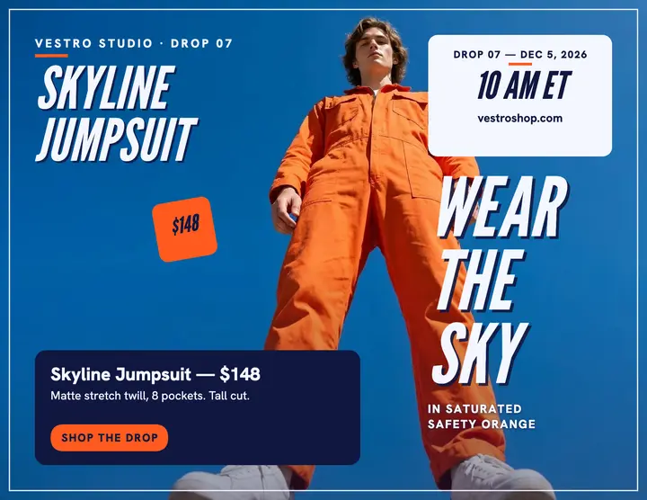 VESTRO Skyline jumpsuit cobalt flyer template
