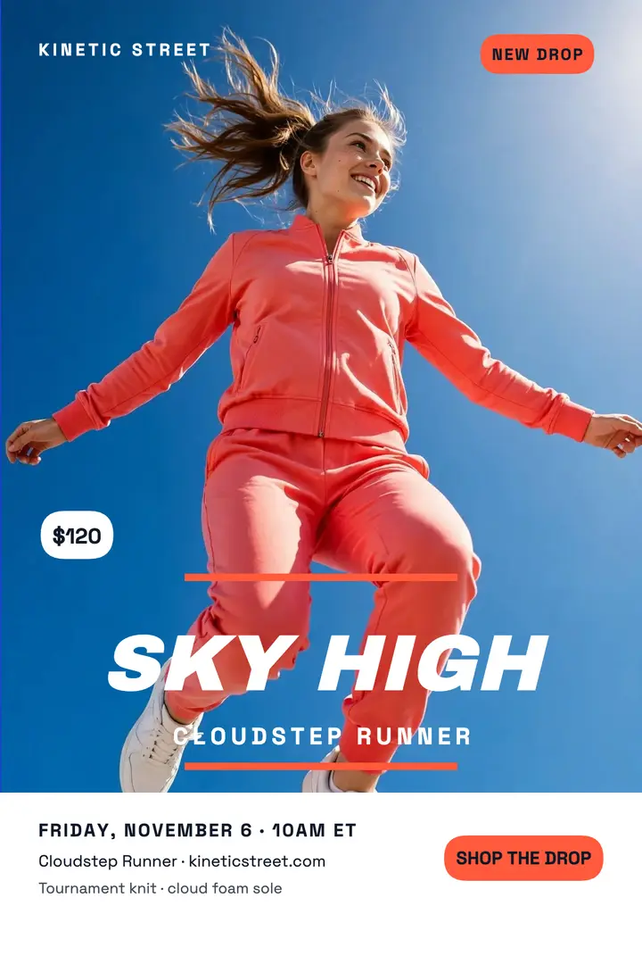 Kinetic Street sky high sneaker drop poster template