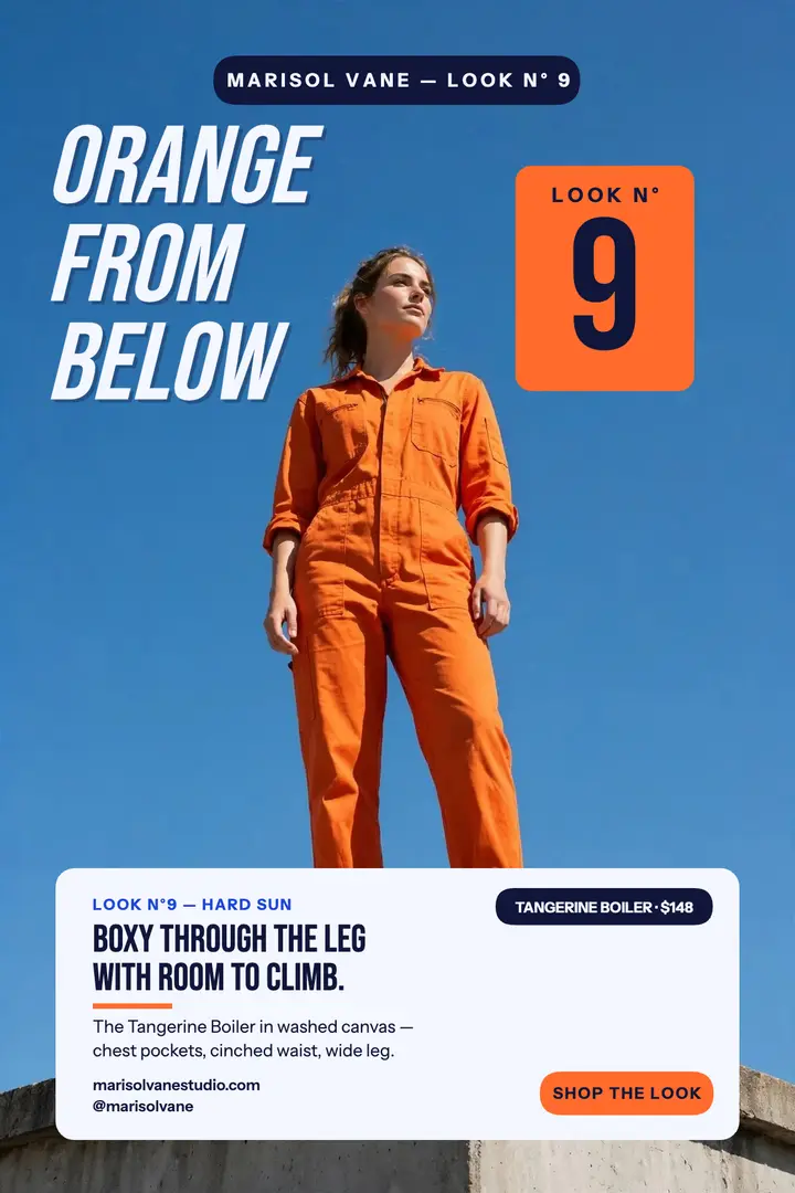 Tangerine boiler suit cobalt sky poster template