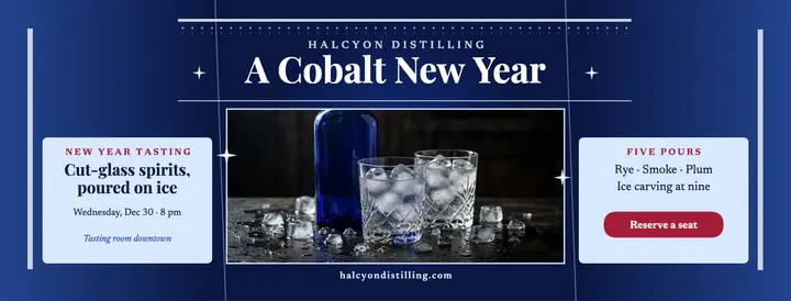 Halcyon Distilling New Year tasting cover template