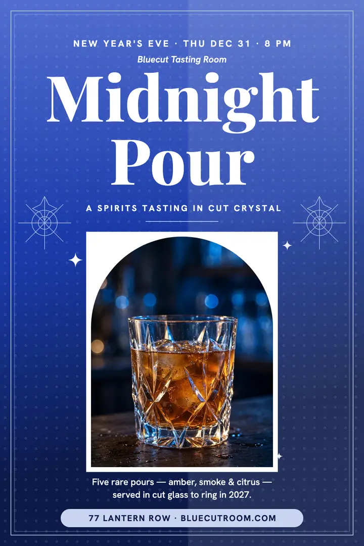 Bluecut midnight pour tasting poster template