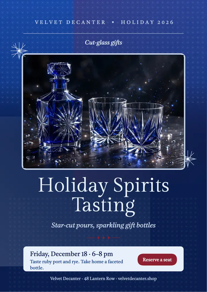 Velvet Decanter holiday spirits tasting flyer template