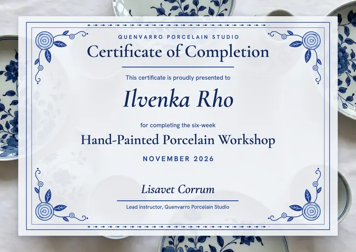 Cobalt porcelain painting class certificate of completion template