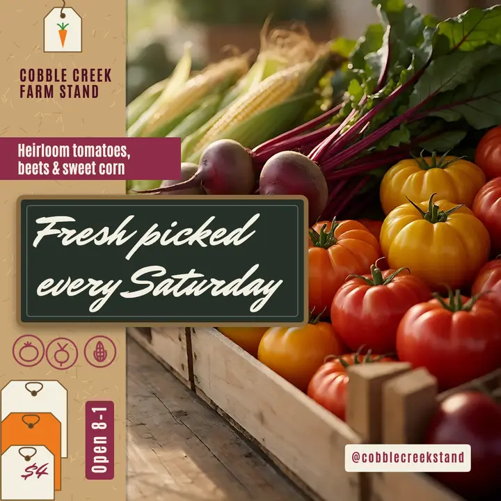 Cobble Creek Farm Stand Saturday market post: farm stand post template