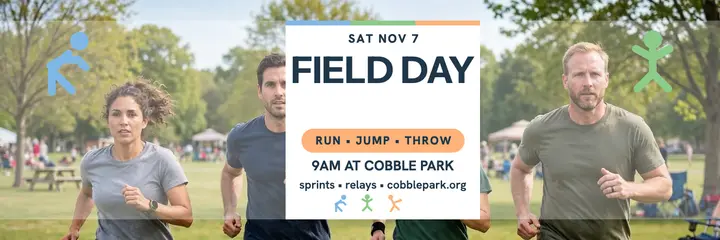 Cobble Park field day header with runners template