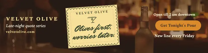 Velvet Olive late-night quote napkin billboard: cocktail bar quote billboard template
