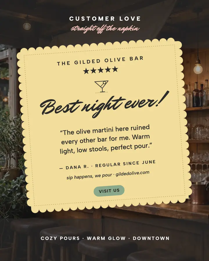 Gilded Olive cocktail napkin review: bar review post template