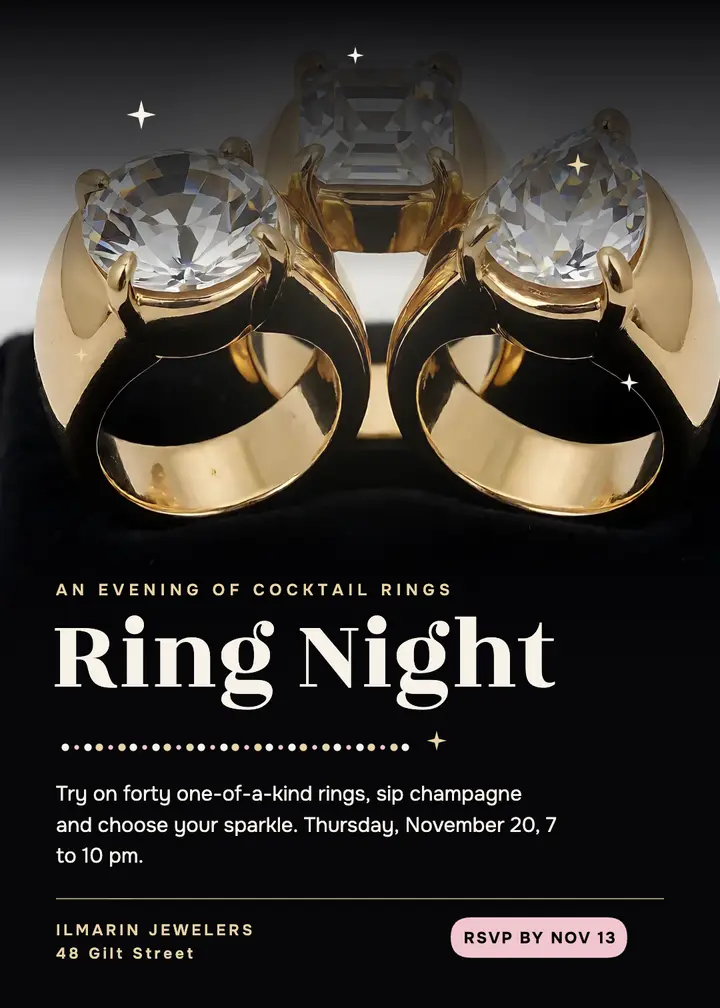 Ilmarin Jewelers cocktail ring night invitation template