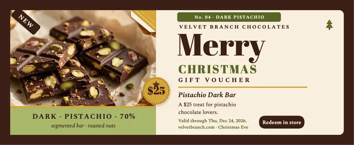 Velvet Branch Christmas chocolate voucher: chocolate gift voucher template
